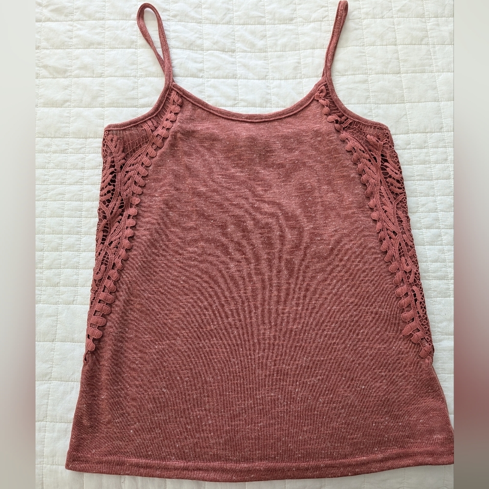 Women's Lace Trim Tank Top, Pink XS